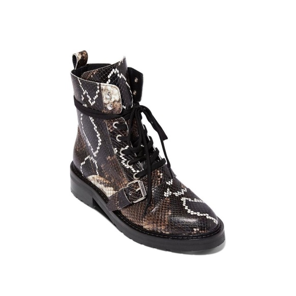 ALLSAINTS Womens Black Snakeskin 1/2" Platform Metallic Accents Lace-Up booties - Picture 10 of 12